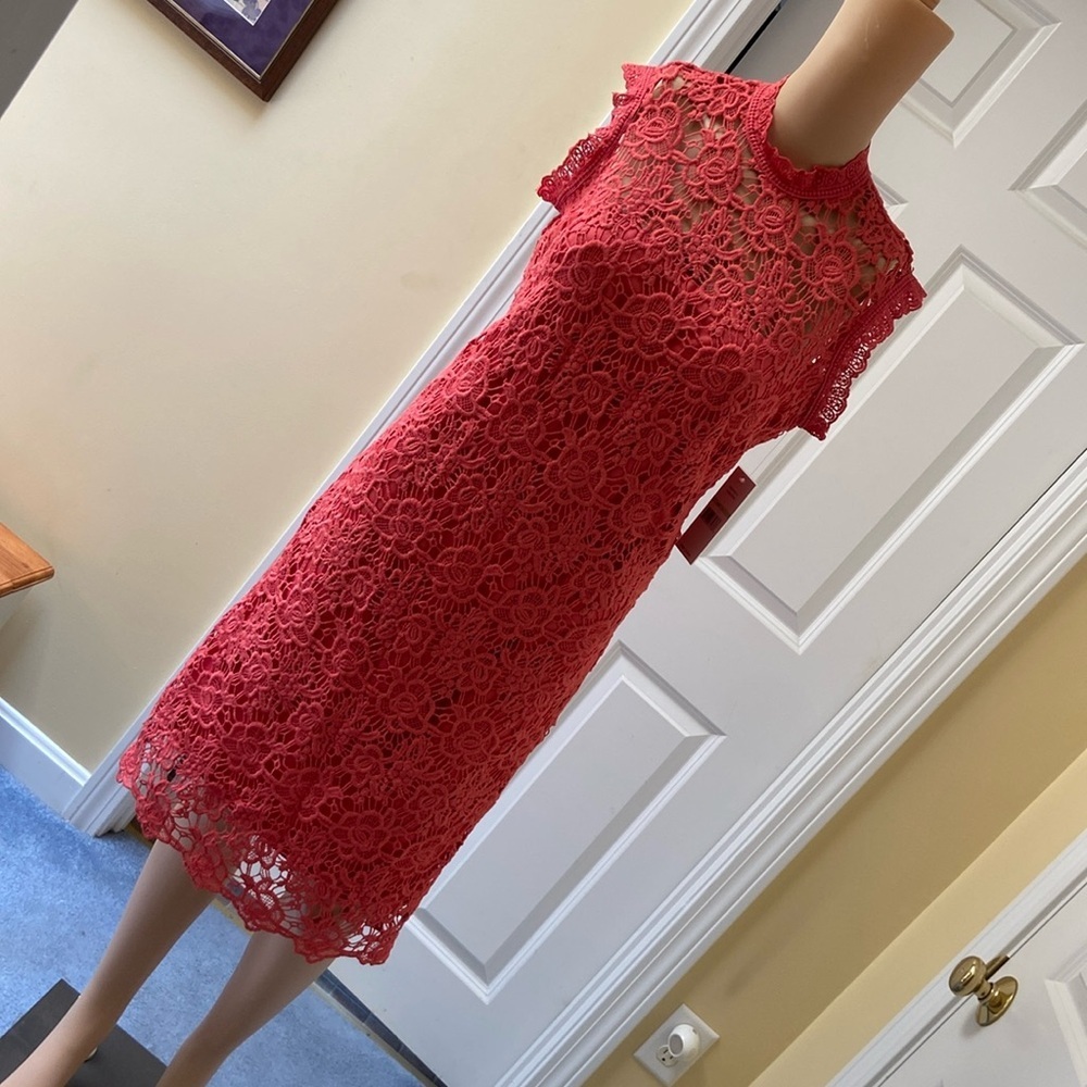 ‼️🆕‼️Nanette Lepore CAMEO ROSE Sheath Lace Midi Dress High Neck size 4